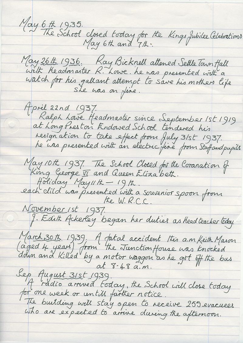 Log Book 1935-39.JPG - Extracts from Long Preston Endowed School Log Book 1935-39